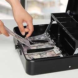 Jssmst Locking Large Metal Cash Box with Money