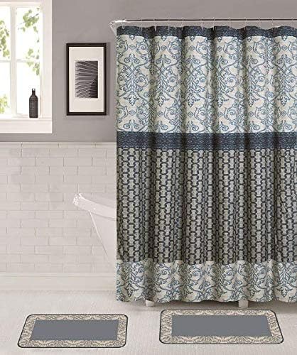 Memory Foam Bathroom Mat Rug Set With Matching Shower Curtain Roller Hooks Memory Foam Nonslip Mat Machine Wash 2 Bath Matsshower Curtainhooks Elegant Design Light Blue