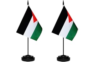 TIBIJOY Jordan Jordanian Small Mini Desk Flag Set Miniature Jordan Jordanian Table Office Flag with 13" Black Pole, Black Base, Miniature Jordan Deluxe Desktop Flag(2 Pack)