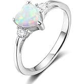 ACEFEEL 925 Sterling Silver Heart Shaped White Opal Engagement Promise Band Ring