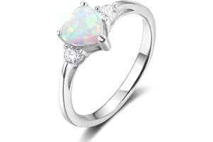 ACEFEEL 925 Sterling Silver Heart Shaped White Opal Engagement Promise Band Ring