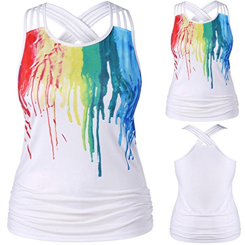 Jushye Women's Summer Vest, Sexy Plus Size Criss Cross Sleeveless Ruched Paint Drip Tank Tops (Multicolor, L)