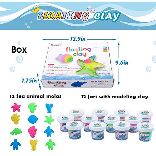 Marine Animal Models Floating Clay Art Kit,12 Pots of Magic Clay，Soft