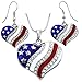 Soulbreezecollection USA American Flag Heart Patriotic 4th of July Independence Day Pendant Necklace & Dangle Earrings Set