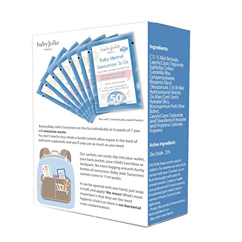 Baby Jolie 50 SPF Sunscreen for Kids Individually Packed Safe for Babies I 7 On The Go Single Sachets of 0.4Oz Each I BEST Sunblock