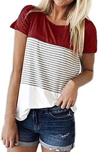 Lamolory Womens Blouses, Ladies Stripe Baggy Top Short Sleeve Sport Pullover T Shirts Blouse