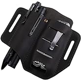 VIPERADE PJ8 Small EDC Leather Sheath for Belt, Leather Multitool Sheath, EDC Belt Organizer, Handmade 2 Pockets Belt Leather Slip Sheath, Leather EDC Pocket Organizer for Men