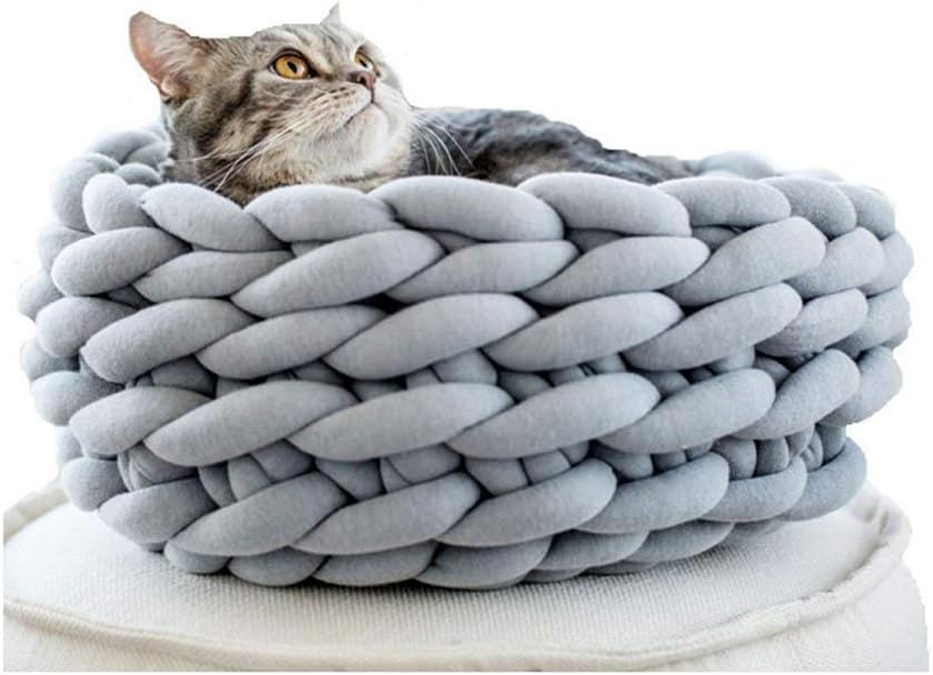 Univegrow Braid Cat Cave Handmade Pet House Basket Chunky Crochet Cat Bed