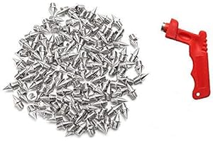 AUGSUN 120pcs 1/4inch Stainless Steel Track and Cross Country Spikes with Red or Green Spike Wrench(Random Color), Replacemen