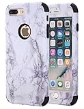 iPhone 7 Plus Case, iPhone 8 Plus Case, KAMII White Marble Stone Pattern Shockproof 2in1 Dual Layer TPU Bumper Hard PC Hybrid Defender Armor Case Cover for Apple iPhone 7 Plus /8 Plus (Black)