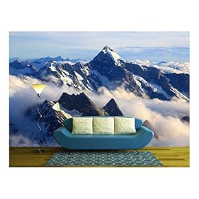 Landscape of Mountain Cook Peak with Mist from Helicopter, New Zealand - Removable Wall Mural | Self-Adhesive Large Wallpaper - 66x96 inches