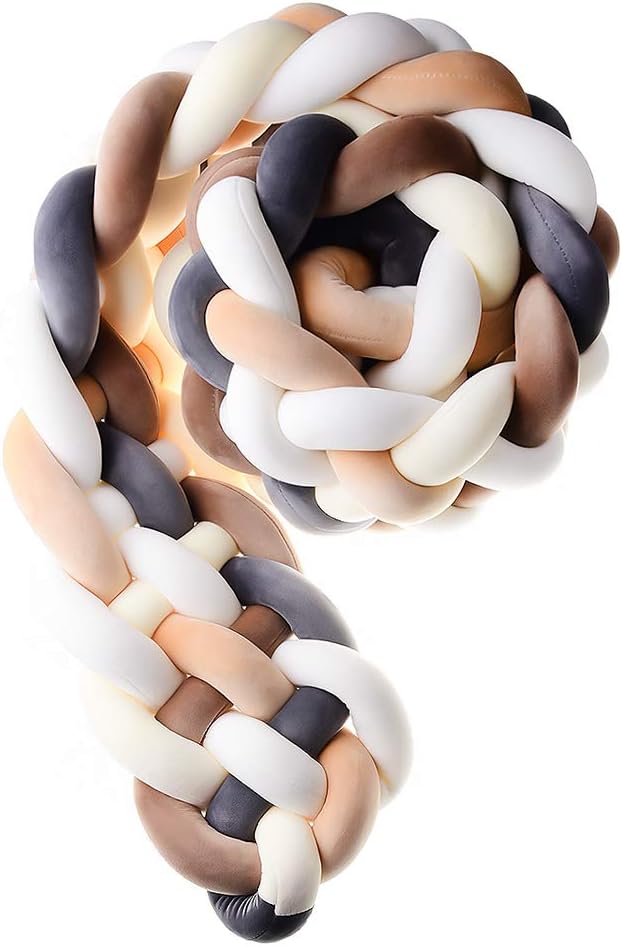 2M/3M Baby Braided Crib Bumper Knotted Plush Soft Handmade Nursery Crib Bedding Cushion Sets Decor Cradle Pillow Protective Sleep Bed Pads Newborn Gift,14,2M