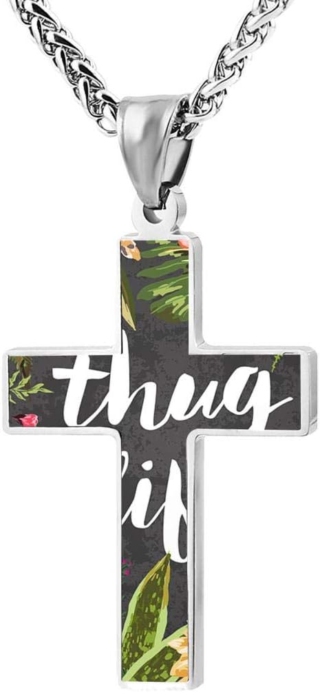 Lopod77 Thug-Life Metal Religious Zinc Alloy Cross Necklace Holder Pearl Chain