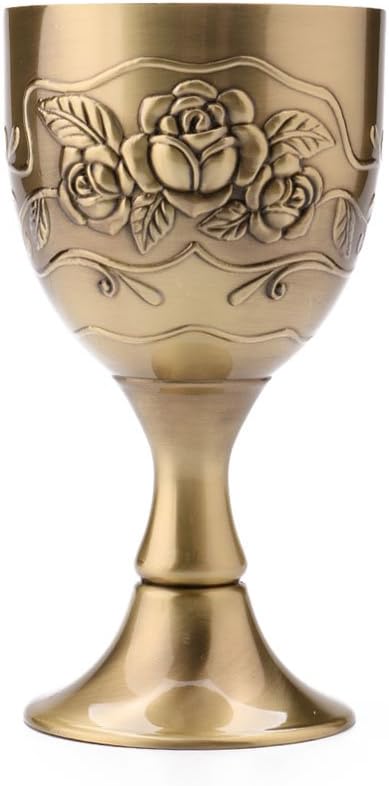 XHWine Vintage Hand-made Pure Copper Engraving Flower Pattern Shot Glass Liqueur Goblet Wine Chalice (Brass 8x4cm)