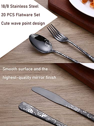 20-Piece-Silverware-Set-Stainless-Steel-Flatware-Cutlery-Set-for-4-Knives-and-Forks-and-Spoons-Sets-Unique-Pattern-Design-Dishwasher-Safe-Black1