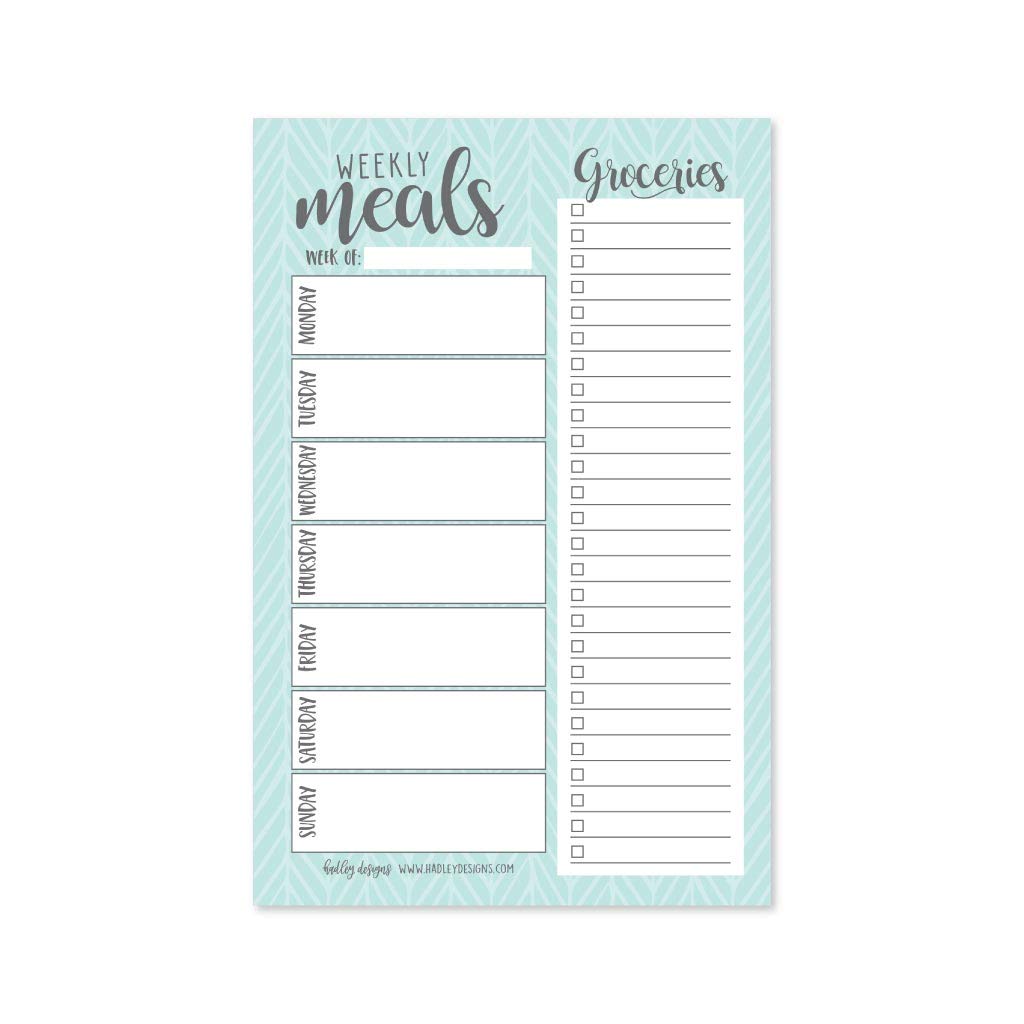 Buy Teal Weekly Meal Planning Calendar Grocery Shopping List Magnet Pad 