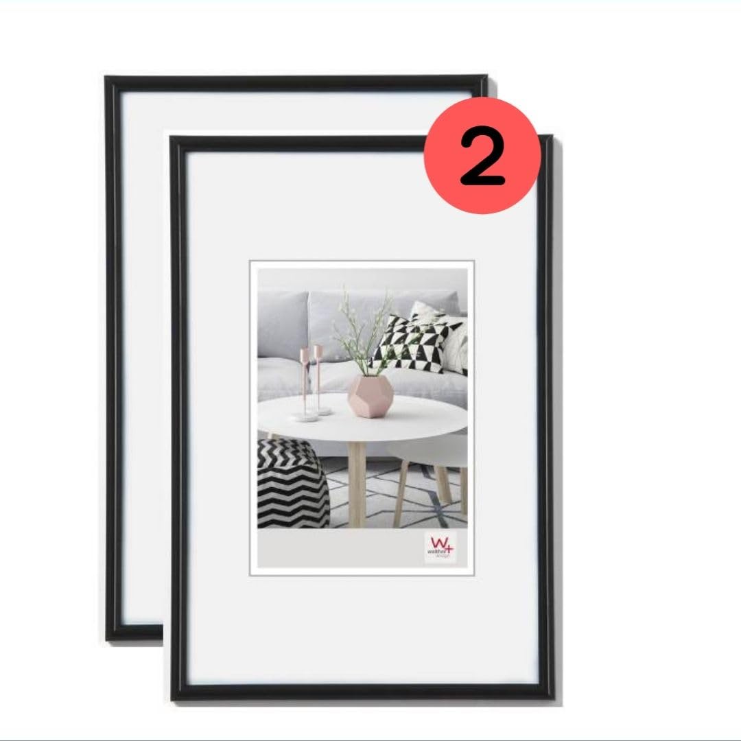 walther Design Picture Frame Black 13 x 18 cm Twin Pack, Galeria Plastic Frame KB318HD