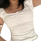 Women Fairy Grunge Shirt Y2k Short Sleeve Slim Fit Crop Top Retro Going Out Shirt Aesthetic Coquette Summer Clothes