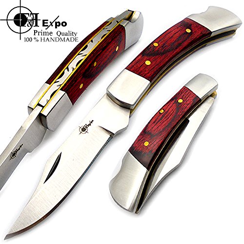 Beautiful Dollar sheet Wood 6.5'' Handmade Stainless Steel Folding Pocket Knife With Back Lock 100% Prime Quality