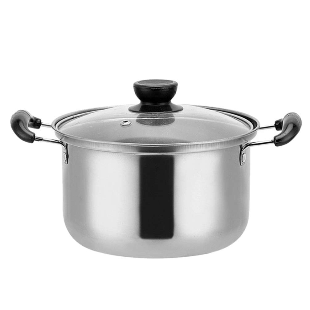 DOITOOL Stainless Steel Stock Pot with Glass Lid Steel Soup Pot Cooking Pot Hot Pot with Handle 18cm
