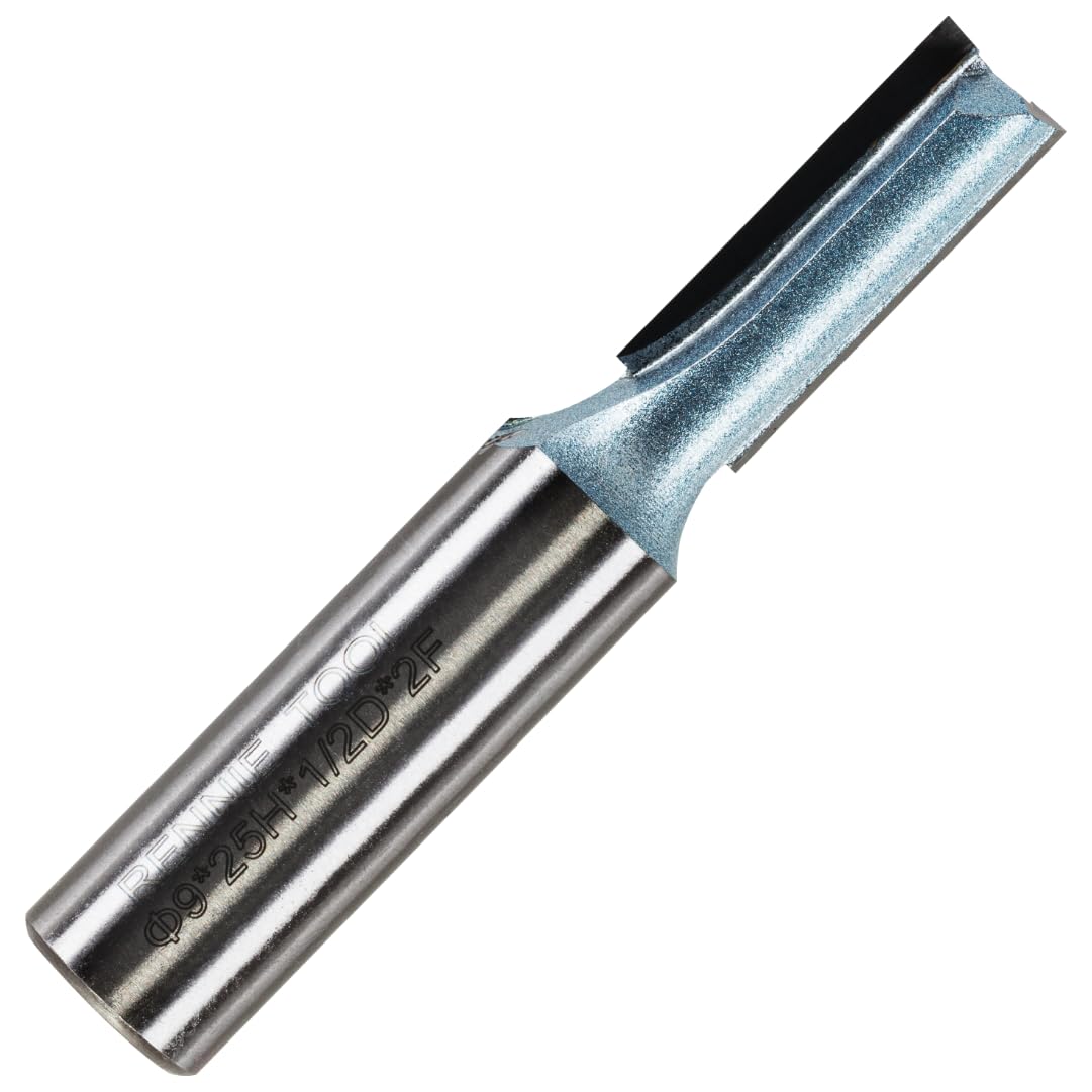 Rennie Tools - 9mm Cutting Diameter x 25mm Flute x 1/2" Shank TCT Tipped 2 Flute Straight Router Cutter Bit. Compatible With Makita Trend Festool Hikoki Dewalt Router Etc. 9mm Router Bit