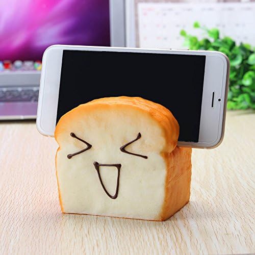 Jumbo Squishy 7 Seconds Slow Raising Slice Toast Joy Happy Faces Mobile Phone Seat Cellphone Holder by TTC STORE