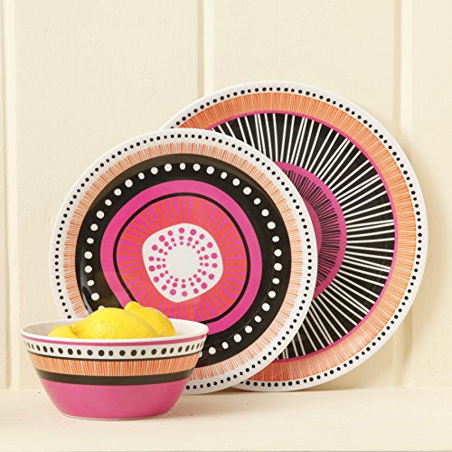 Gibson Home 12 Piece Almira Melamine Dinnerware (Set of 4), Assorted