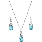 RUOFFETA Teardrop Crystal Jewelry Set, Birthstone Pendant Necklace Drop Dangle Earrings for Women