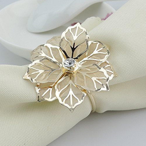 Elehere Beaded Napkin Rings Holders Set for Holiday Wedding Christmas Thanksgiving, Stainless Steel Dinner Parties Home Table Decoration (Leaf 3, 8)