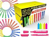 50 Chisel Tip Highlighters Markers Bulk Assorted Colors, Tank and Pen Type Combo, Bonus Sticky Index Tabs, 5 Vivid Fluorescent Colors For Office, School, Home, Students, Teachers, Bible Study