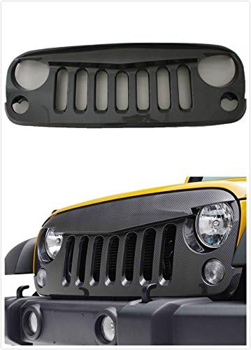 Newest Version Angry Bird Monster Carbon Fiber Look Style Falcon Eagle Eye Fury PP Front Hood Grill Grille for Jeep Wrangler Gladiator Rubicon Sahara Sport JK JKU 2007-2017 Grille