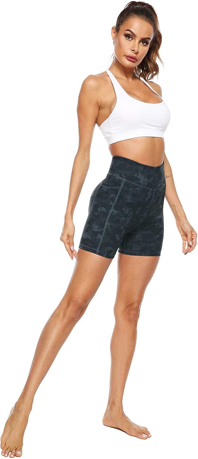 AFITNE Women’s High Waist Yoga Shorts with Pockets, Tummy Control Non See -Through Athletic Workout Running Shorts: Clothing