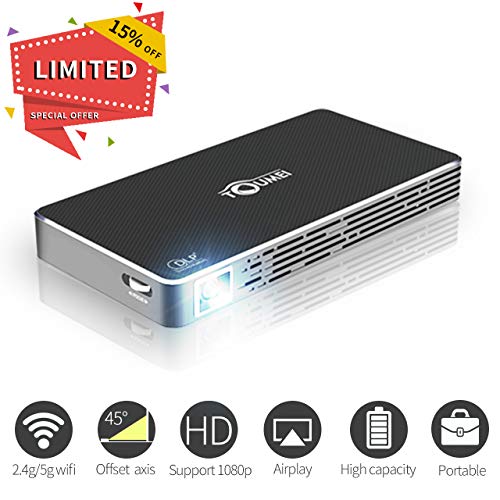 TOUMEI Mini DLP Smart Projector,Portable HD Android Video Projectors Home Theater Support HDMI,USB,TF Card,Wifi,AV for iPhone,iPad,Mobile Phone,Laptop,Macbook,PC