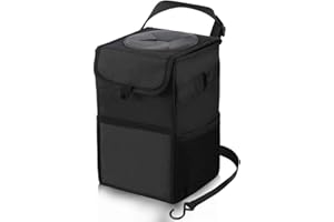 WADY Waterproof Car Garbage Can with Lid - Foldable Auto Trash Can with Leakproof Liner, Car Trash Can with Storage Bags on B