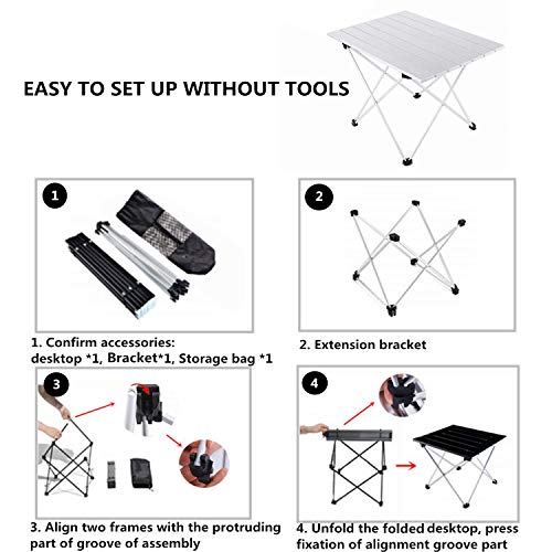 Sfee Folding Camping Table - Portable Ultralight Aluminum Camp Table Lightweight Compact Roll Up Picnic Table for Picnic Outdoor Hiking BBQ Camping Kitchen Fishing Beach with Carry Bag (Silver)