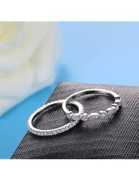 Sllaiss - Anillos de compromiso de plata de ley 925 con circonita cúbica para mujer, 2 unidades