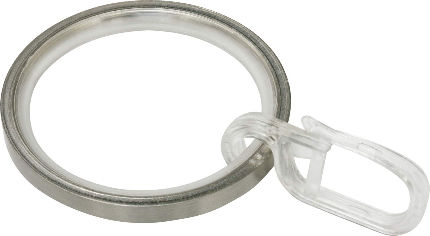GARDINIA Curtain Rings for Curtain Rods Diameter 25 mm with Sliding Insert and Curtain Hooks, Pack of 10, Width 4 mm, Metal, Stainless Steel Look