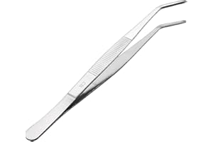 uxcell 8-Inch Stainless Steel Tweezers with Curved Serrated Tip Daily Garden Tool