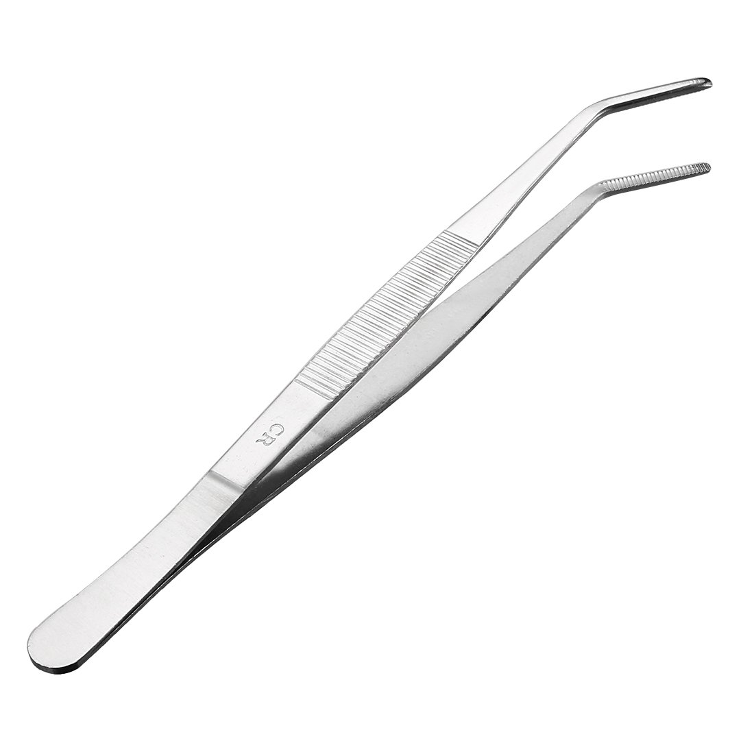 Photo 1 of uxcell 8-Inch Stainless Steel Tweezers with Curved Serrated Tip Daily Garden Tool