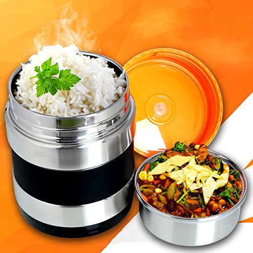 Vacuum Insulated Lunch Box Keep Food Warm Lunch Containers Stainless Steel Bento Box Thermal Insulating Food Carriers Leakproof Food Savors Heat Holding 8hr with Folding Spoon 3 Tiers - Thumbnail 7