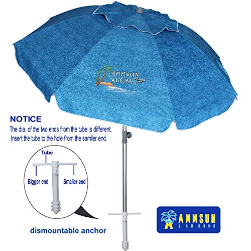 AMMSUN 7ft Beach Umbrella with Sand Anchor Sand Screw, Tilt, Windproof