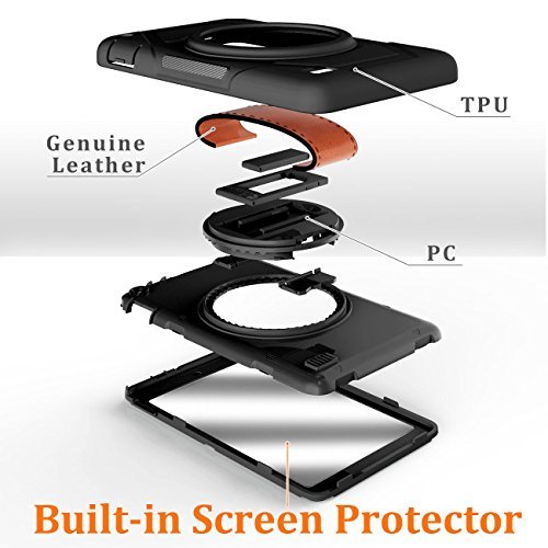 eSamcore Amazon Fire 7 Inch Tablet case, Full Body Protective Case With Built in Screen Protector and rotating Leather Hand Strap For Kindle Fire 7 [5th Generation 2015 release] [BLACK/BLACK]