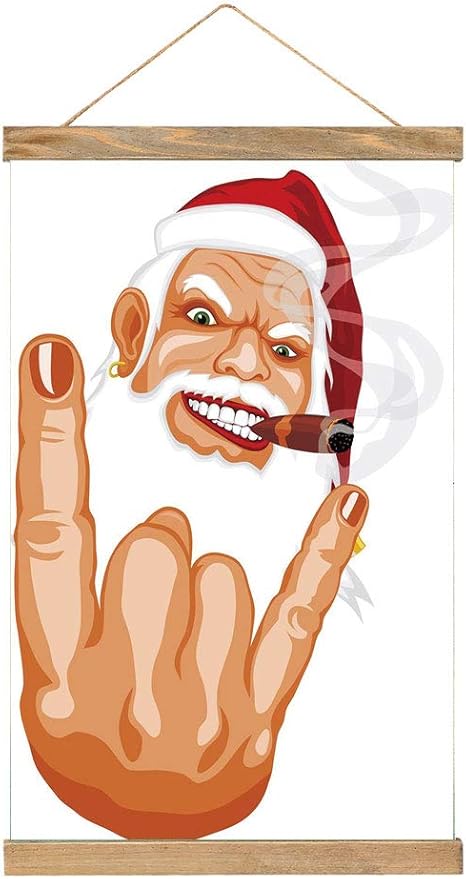 Amazon 掛け物 掛けじく クリスマス サンタクロースを作るマウスロッカージェスチャー喫煙葉巻ノエルユーモアのお祝いの装飾 飾り用 壁画 装飾用品 ズック製 高級 33 X 52 Cm 多色 アートフレーム ポスター オンライン通販