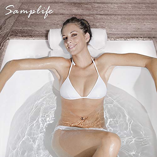 Bath Pillow Luxury Spa Bathtub Cushion 3D-Mesh Head,Neck,and Shoulder Support with 4 Non-Slip Strong Suction Cups White