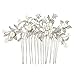 EVER FAITH Jewerly Hair Accessories Clear Crystal Cream Simulated Pearl Flower Leaf Weddding Hair Comb Silver-Tone