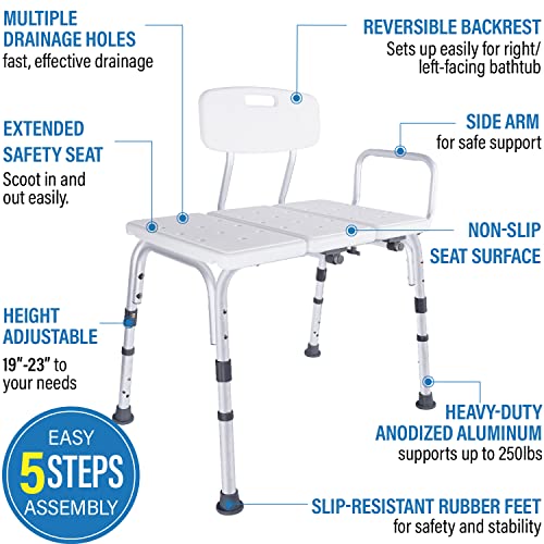 Vaunn Adjustable Shower Transfer Bench, Shower Chair for Adults and