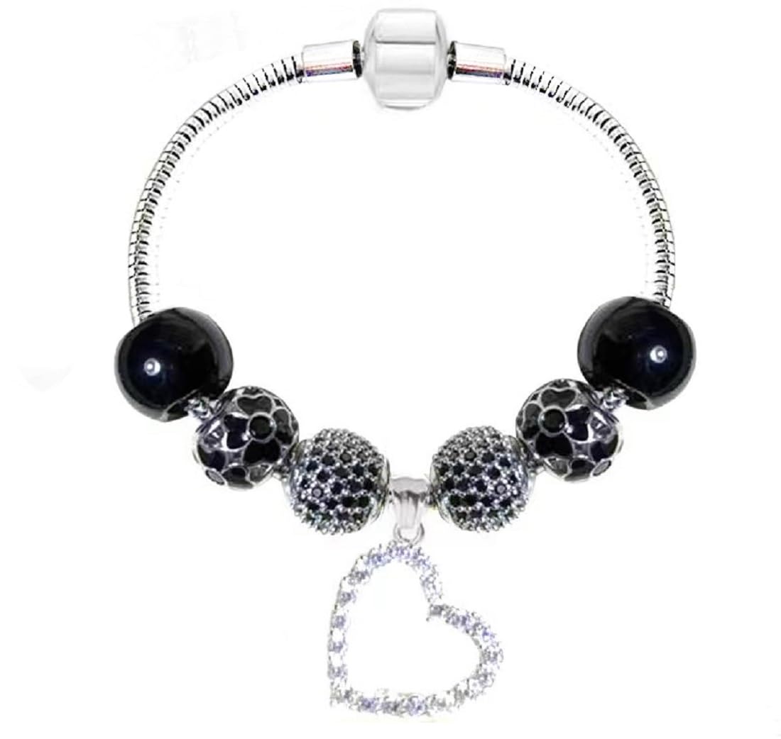 White Birch Charm Bracelet Black Teacher Gifts 21 cm Large and X-large Size for Women Jewelry