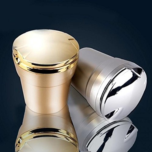 Follicomfy Car Cigarette Ashtray Auto Portable Smokeless Cup Holder Cylinder With Blue LED Light,Gold