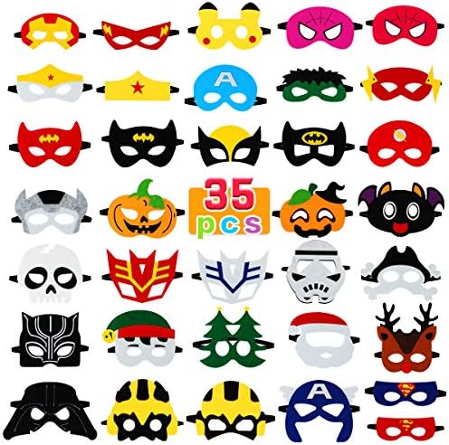 Superhero Masks, Aitbay Party Masks Birthday Party Favors for Kids (35 Packs) - Superheroes Party Supplies with 35 Different Types for Children