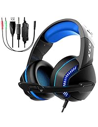 Auriculares para videojuegos con micrófono, reducción de ruido, sonido envolvente de graves de oreja, auriculares estéreo, control de volumen, luces LED para PC Gamers PS4 Xbox One portátil Playstation